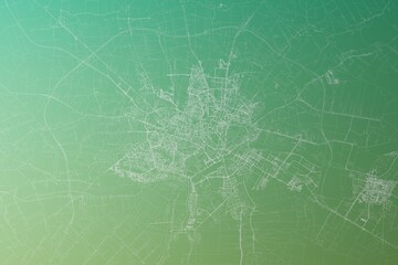 Map of the streets of Lublin (Poland) made with white lines on yellowish green gradient background. Top view. 3d render, illustration - obrazy, fototapety, plakaty