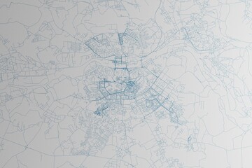 Map of the streets of Smolensk (Russia) made with blue lines on white paper. 3d render, illustration