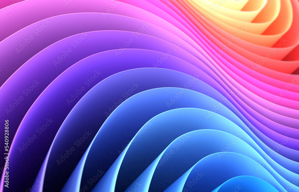 Poster 3d render abstract background of smooth lines of spline waves from blue to yellow