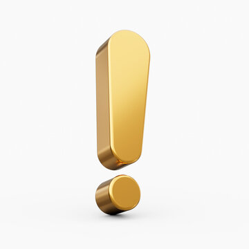 3d gold exclamation mark isolated on white background 3d illustration
