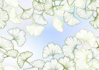 Ginkgo biloba leaves. Seamless pattern, background. Vector illustration. In botanical style