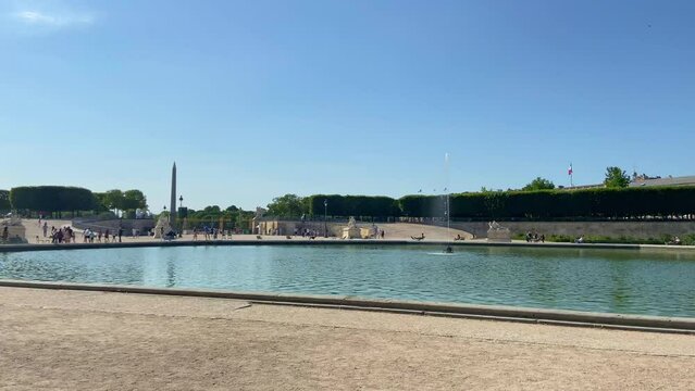 Bassin Octogonal In The Tuileries Garden On A Sunny Day In Paris, France. - POV