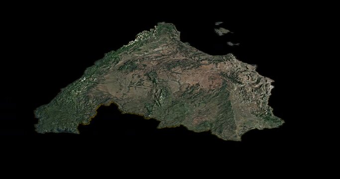 Spain map rotate 360 loop ccw with 3d relief 4K satellite ground height
