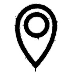 Spray Painted Graffiti Map pointer icon Sprayed isolated with a white background. graffiti GPS location symbol with over spray in black over white. Vector illustration. © Doa Bunda