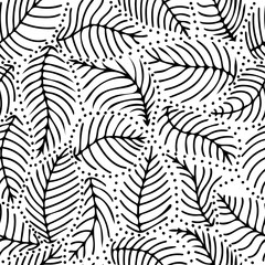 Aesthetic contemporary printable seamless pattern with leaves in black and white. Modern floral background for textile, fabric, wallpaper, wrapping, gift wrap, paper, scrapbook and packaging