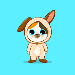 Cute cat wearing rabbit costume cartoon vector icon illustration