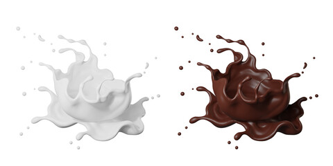 Milk and chocolate  splash , 3D Rendering, 3D illustration