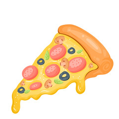 slice of pizza with black olive benefit ham and mushroom and oregano food illustration 