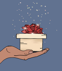 gift box with sequins on the arm
