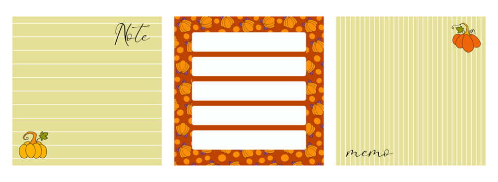 Autumn design template, hand drawn pumpkins, flat vector illustration