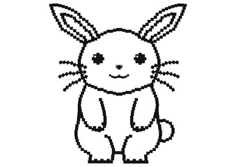 Cute Rabbit. Digital Bunny. Black and White Digital rabbit isolated on white background
