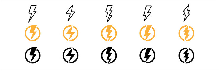 Fototapeta premium Lightning bolt icon set. Thunderbolt in the circle, flash electric symbol. Thunderbolt flat style sign. Vector illustration