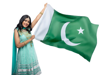 Woman holding the Pakistan flag