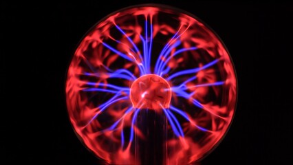 Plasma ball in action. Colorful plasma ball on black background