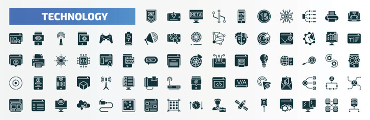 technology filled icons set. flat icons such as css3, touristic, sitemaps, video game controller, growth hacking, color value, email marketing, attributes, mood board, retro microphone glyph icons.
