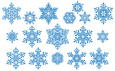 Christmas snowflake template. Vector illustration of a set of snowflakes of different shapes. Sketch for creativity.