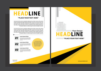 a yellow and black color template that continues on two pages. design for A4 paper. cover templates. report cover. news cover. template sheet. and place brochures.