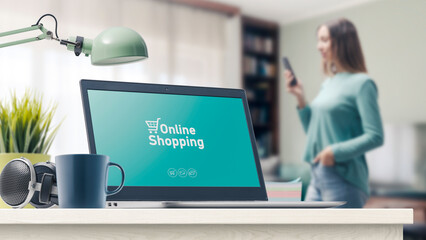 Online shopping at home on the laptop