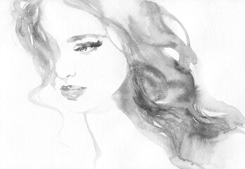 woman portrait. watercolor painting. beauty fashion illustration