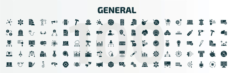 set of 100 general filled icons set. flat icons such as advertising networks, ar app, digital banking, ar game, ecommerce platform, active sensor, digital economy, future technology, add photos,