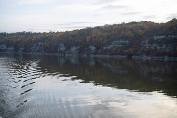 Foggy river with cliff landscape
