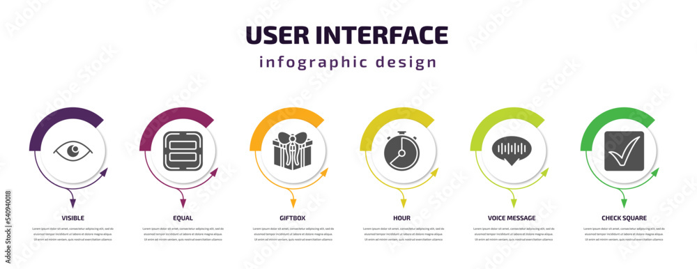 Poster user interface infographic template with icons and 6 step or option. user interface icons such as vi