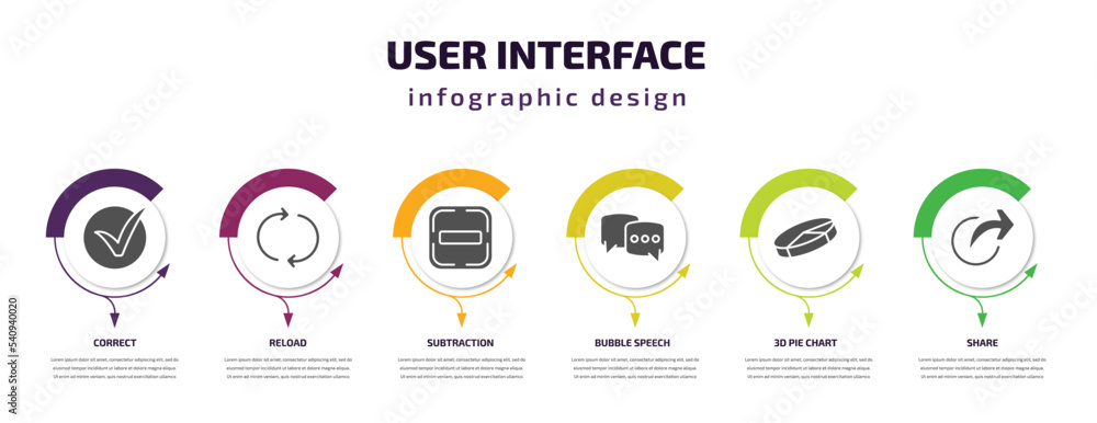 Poster user interface infographic template with icons and 6 step or option. user interface icons such as co