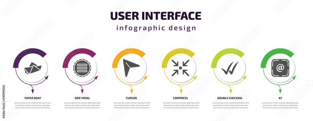 Poster user interface infographic template with icons and 6 step or option. user interface icons such as pa
