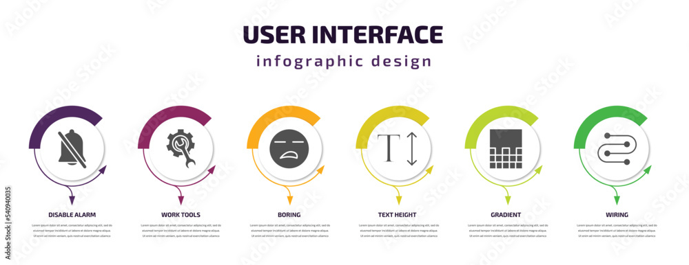 Poster user interface infographic template with icons and 6 step or option. user interface icons such as di