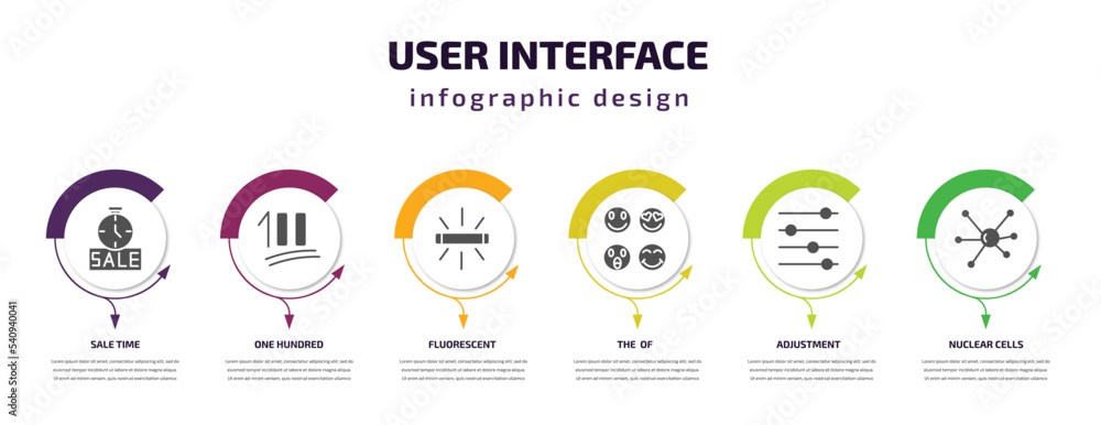 Poster user interface infographic template with icons and 6 step or option. user interface icons such as sa