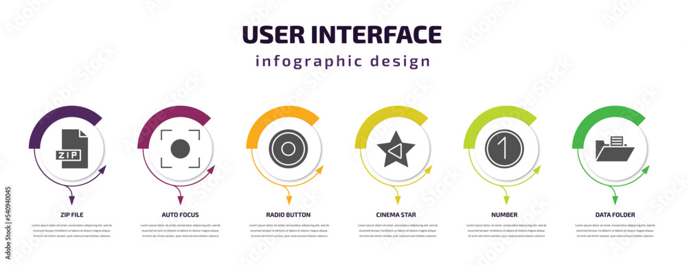 Poster user interface infographic template with icons and 6 step or option. user interface icons such as zi