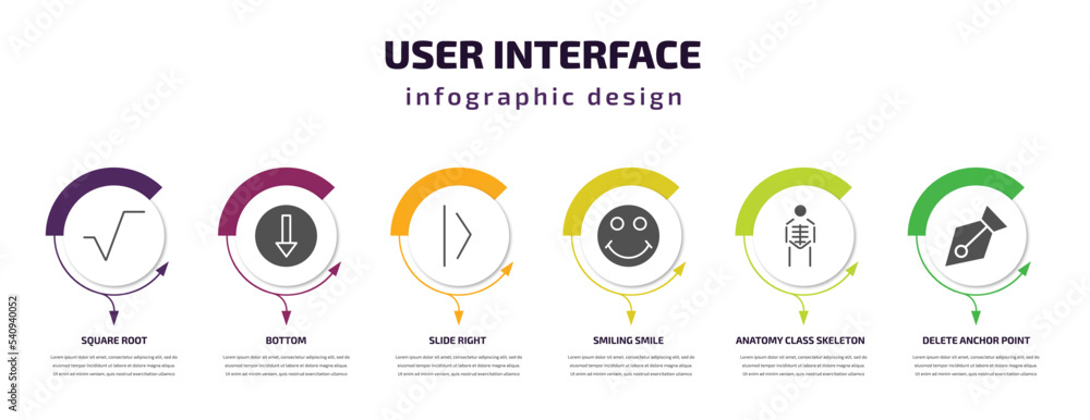 Poster user interface infographic template with icons and 6 step or option. user interface icons such as sq
