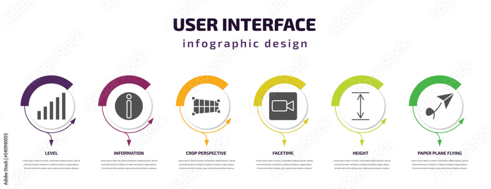 Poster user interface infographic template with icons and 6 step or option. user interface icons such as le