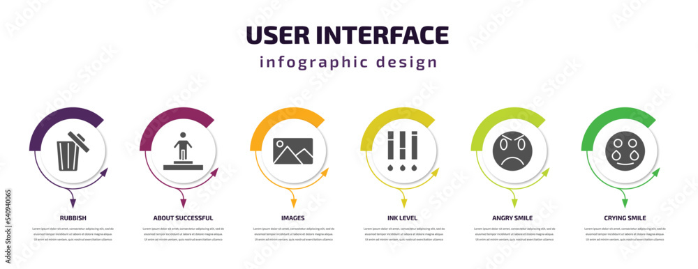 Poster user interface infographic template with icons and 6 step or option. user interface icons such as ru