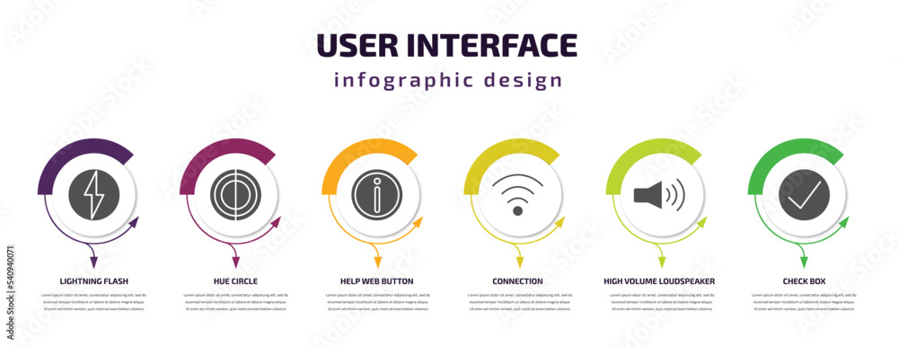 Poster user interface infographic template with icons and 6 step or option. user interface icons such as li
