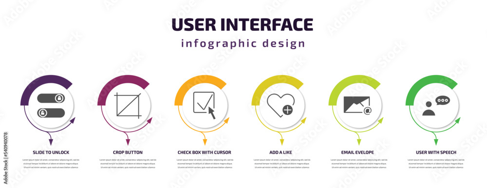 Poster user interface infographic template with icons and 6 step or option. user interface icons such as sl