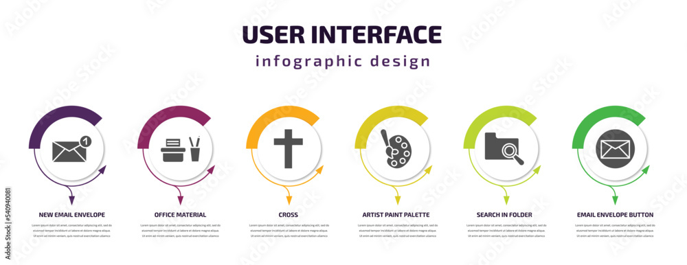 Poster user interface infographic template with icons and 6 step or option. user interface icons such as ne