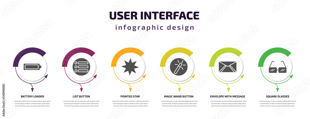 Poster user interface infographic template with icons and 6 step or option. user interface icons such as ba