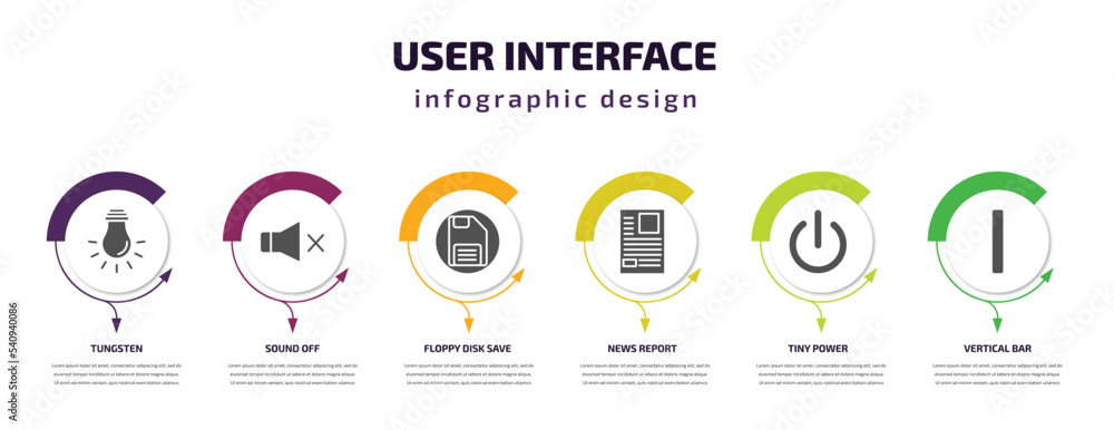 Poster user interface infographic template with icons and 6 step or option. user interface icons such as tu