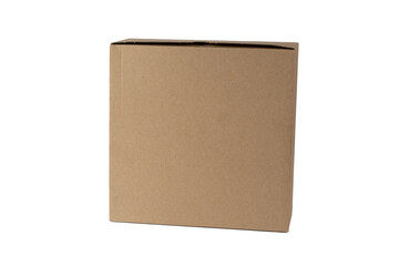 The brown cardboard box is placed vertically. Packing material for sending goods by mail. Online delivery. Internet order. Isolated on a white background.
