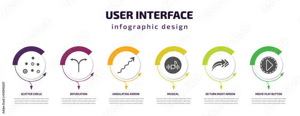 Poster user interface infographic template with icons and 6 step or option. user interface icons such as sc