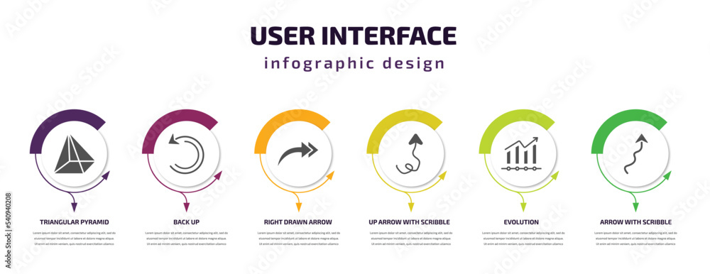 Poster user interface infographic template with icons and 6 step or option. user interface icons such as tr