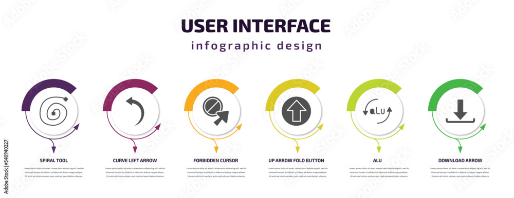 Poster user interface infographic template with icons and 6 step or option. user interface icons such as sp