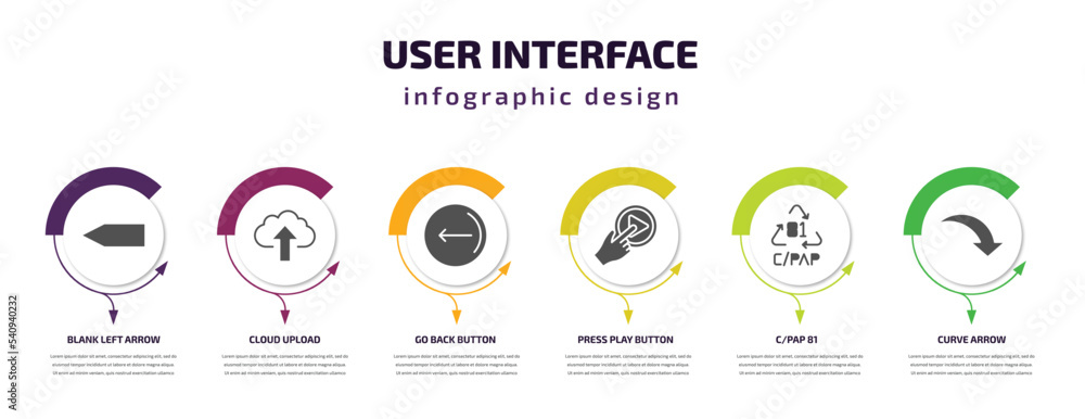 Poster user interface infographic template with icons and 6 step or option. user interface icons such as bl