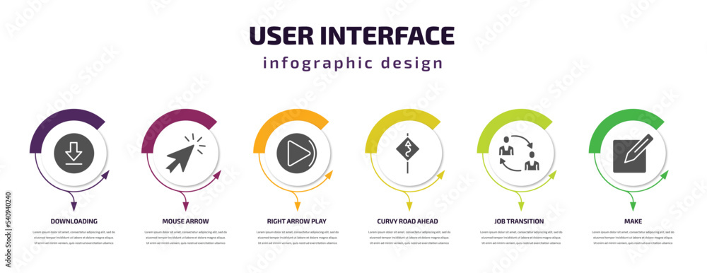 Poster user interface infographic template with icons and 6 step or option. user interface icons such as do