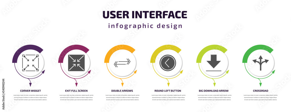 Poster user interface infographic template with icons and 6 step or option. user interface icons such as co