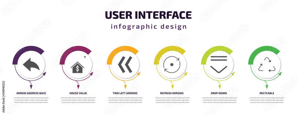 Poster user interface infographic template with icons and 6 step or option. user interface icons such as ar