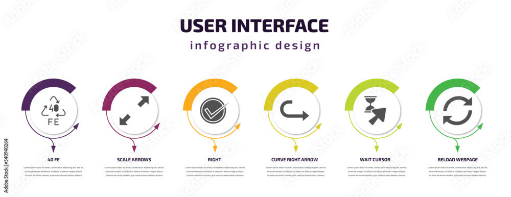 Poster user interface infographic template with icons and 6 step or option. user interface icons such as 40