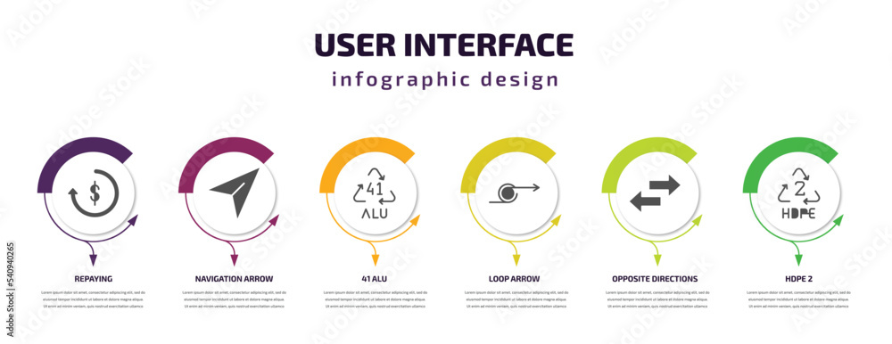 Poster user interface infographic template with icons and 6 step or option. user interface icons such as re