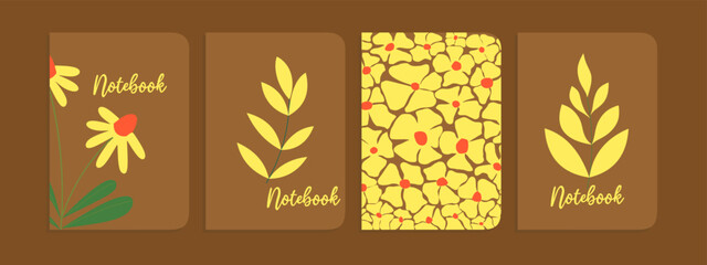 set of notebook templates with hand drawn floral patterns. beautiful design for notebooks, planners, brochures, books, catalogs